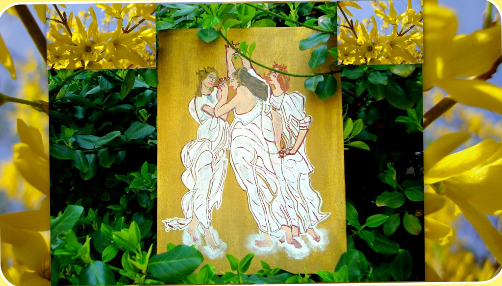 Three Graces Painting in Forsythia Bushes (top 10 2013)