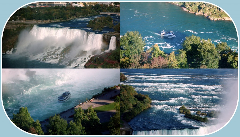 Niagara Falls is green in Summer and Early Fall.  There's just a hint of some leaves changing color here.