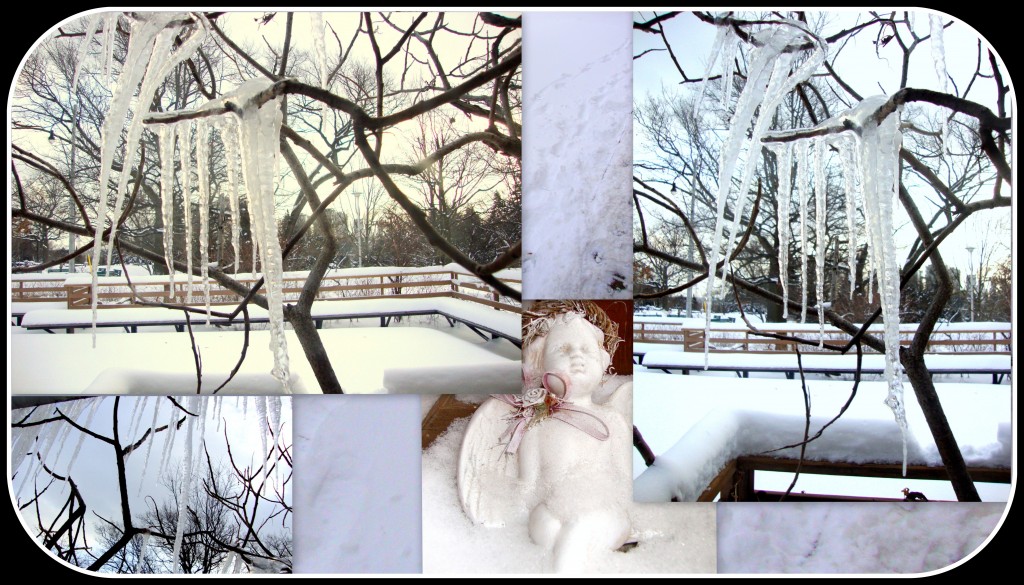 These are the same icicles taken in High Park.  The little angel is one sitting in snow on my porch at home.  I wanted to be a little more creative with this collage.