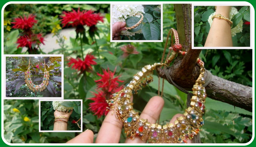 East Indian jewelry (with green and white border) - garden