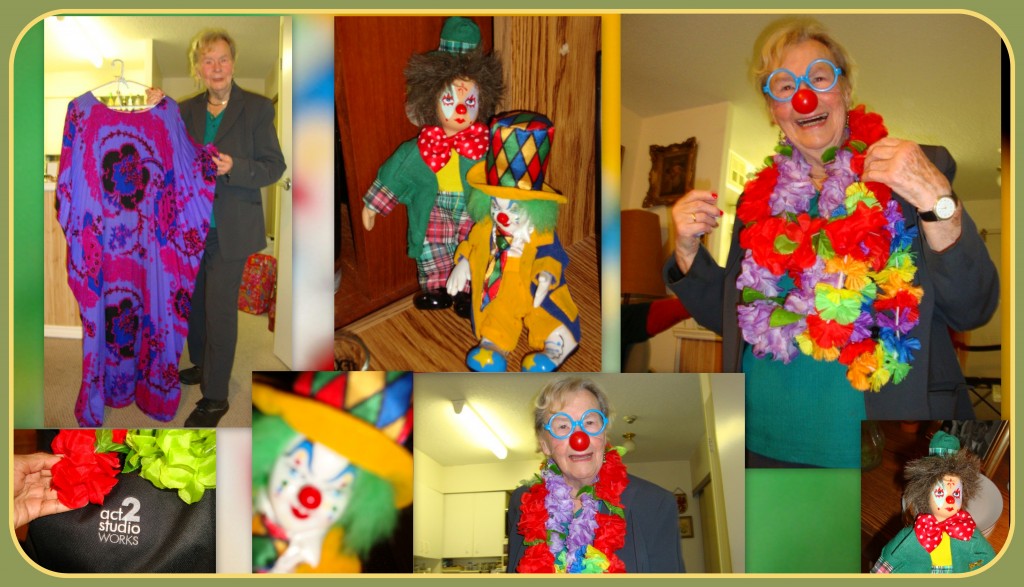 Inge (with clowns) at apartment