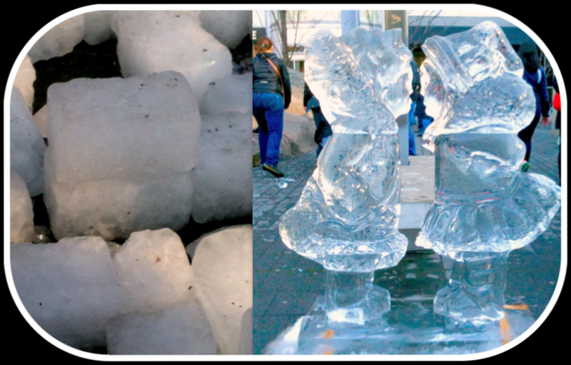 The history of ice sculpture dates back to the frigid realm of 17th century China to the province of Heilongjiang and the small fishing town of Harbin. There ice fishermen used to freeze buckets of water then remove the bucket and carve out a deep hole in the center in which they mounted a candle to create a crude lantern as a means of lighting their way to their favorite hole in the ice. This may be the oldest reference to "fire an ice" as well. Apparently it was cold enough that the candle didn't significantly melt the ice surrounding it. When Russia's Trans-Siberian Railroad hit town in 1897, Harbin became the home of it's own ice and snow carving festival. Since then, ice carving festivals have sprung up in a long list of countries around the world, some of which are so tropical their duration may well be counted in minutes rather than days (there's one in the Philippines, for instance). (at-now-and-then.blogspot.ca)